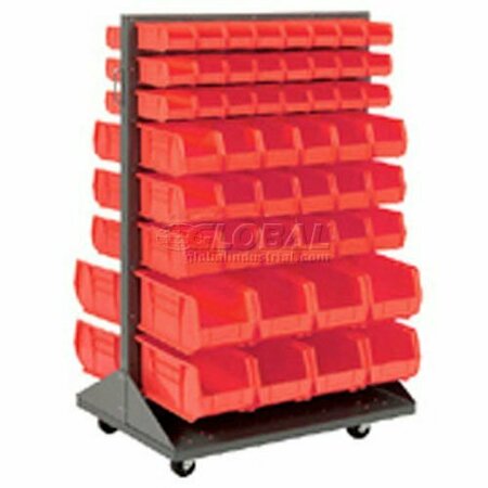 GLOBAL INDUSTRIAL Mobile Double Sided Floor Rack, 100 Red Stacking Bins 36 x 55 603392RD